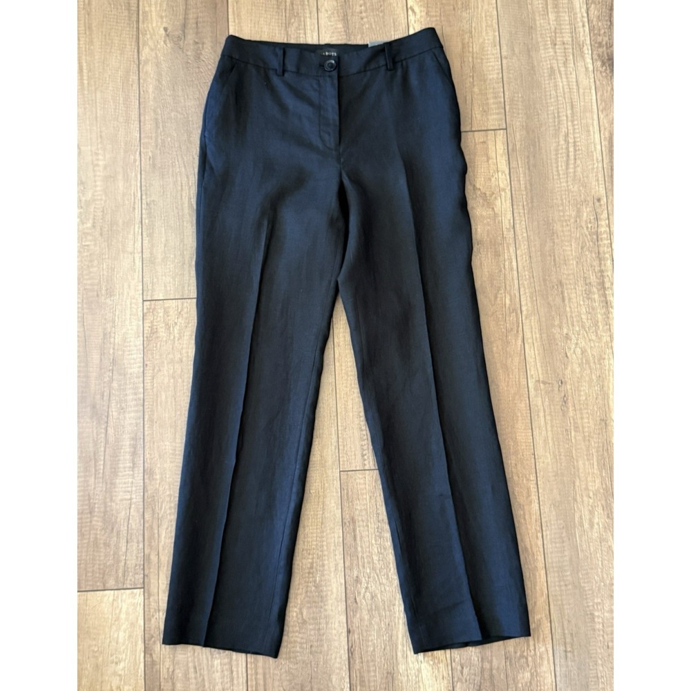 NEW Talbots 100% Linen Southampton Straight Leg Pants Black Sz 2 Career Wear
